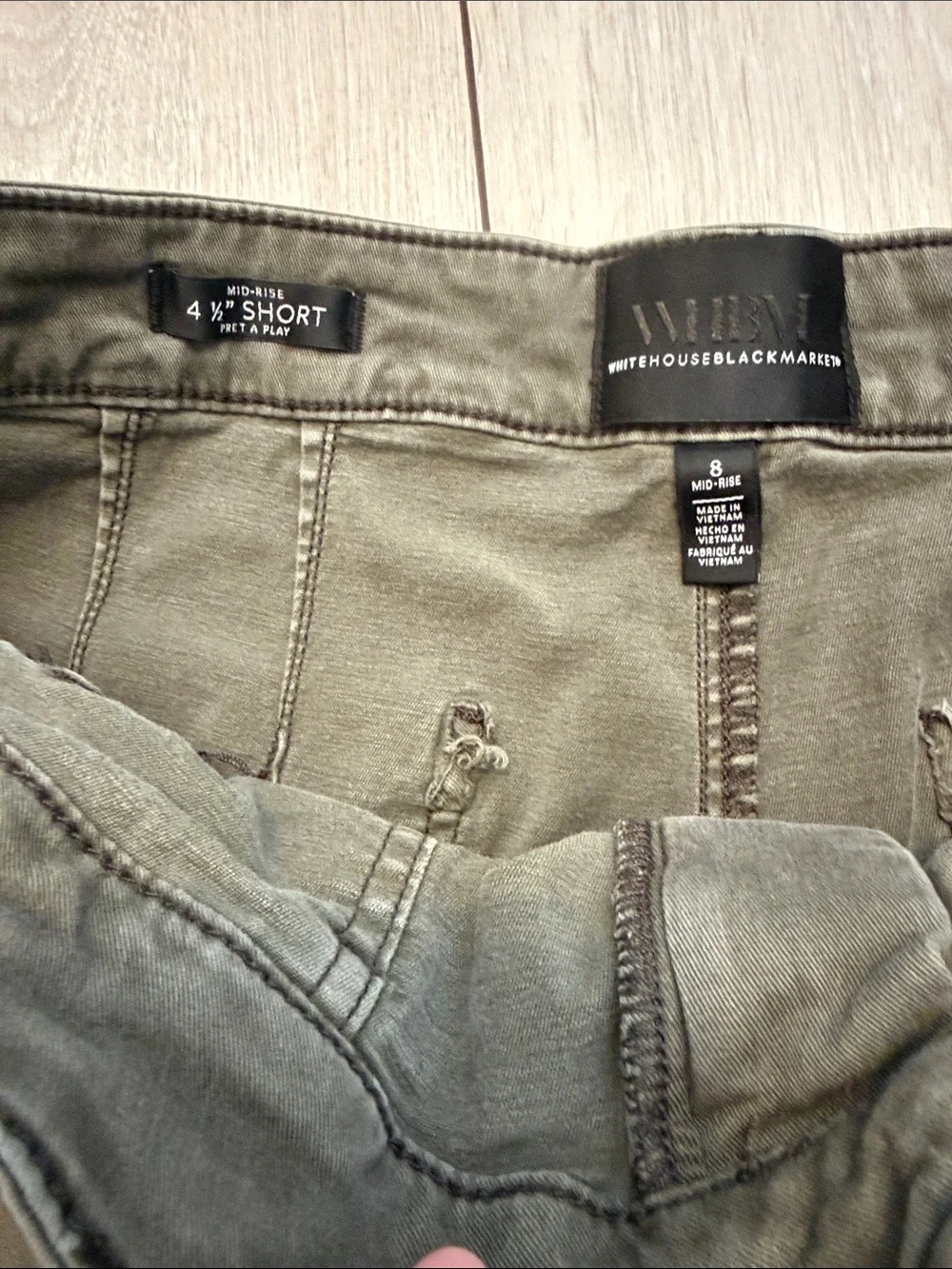 White House Black Market Olive Utility Cargo Shorts with Zip Pockets and D-Ring - Picture 2 of 6